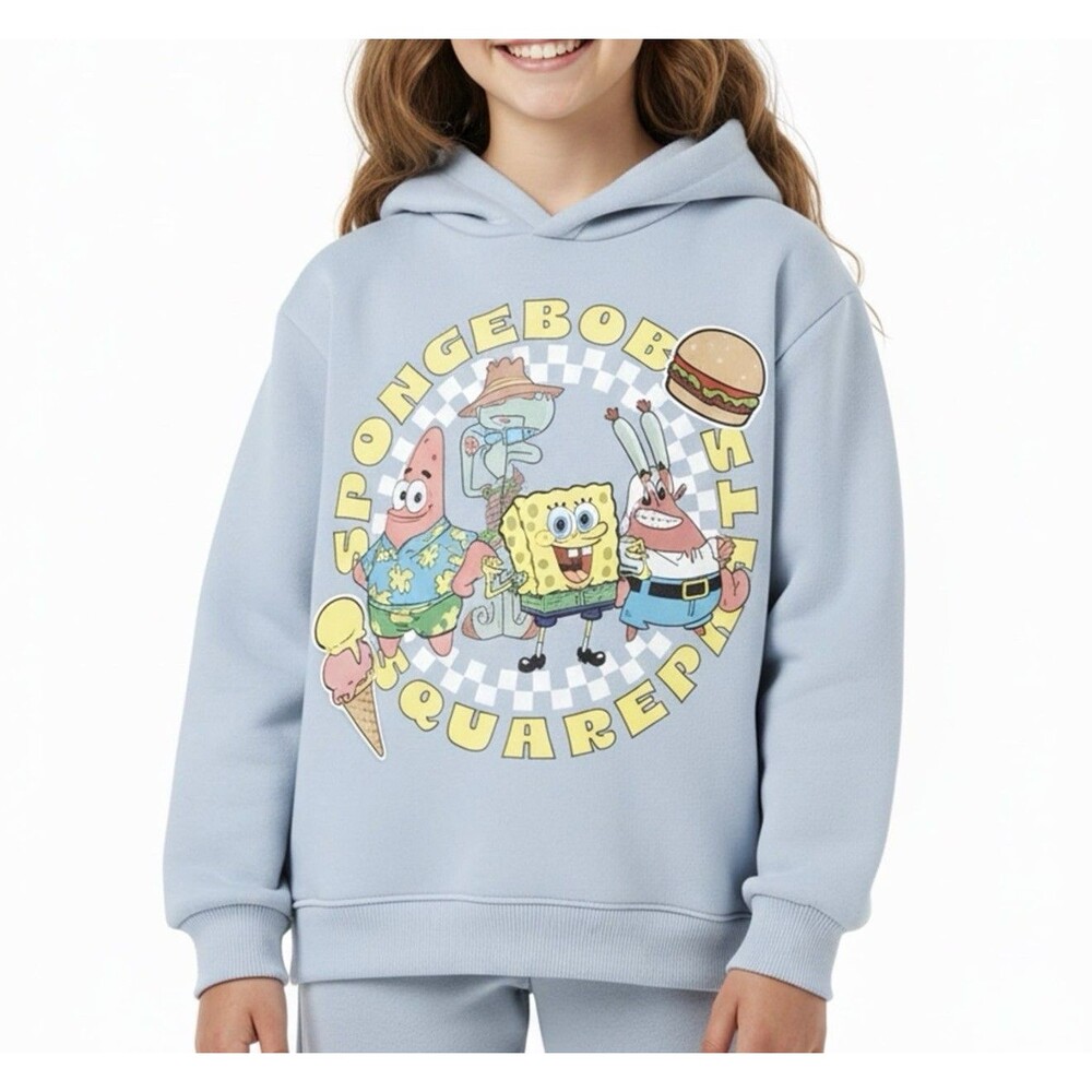 Girls SpongeBob SquarePants Kids Blue Fleece Graphic Pullover Hoodie L (10/12)